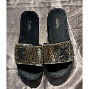 Michael Kors gold slides with‎ star cutouts size 6
